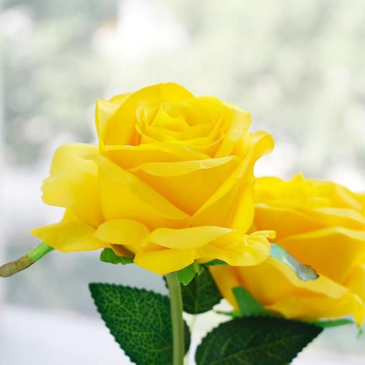 10 stuks gele rozen, kunstzijden bloemen, rozen met stelen, doe-het-zelf, bruiloft, boeket, thuis, kantoor, bruiloftsarrangementen (geel)