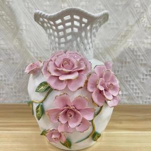 Dekorative Dekoration für Zuhause: Blumenarrangements im chinesischen Stil, getrocknete Blumen, TV-Schrankdekoration, Kunsthandwerk, Keramik (Hellweiß, M)