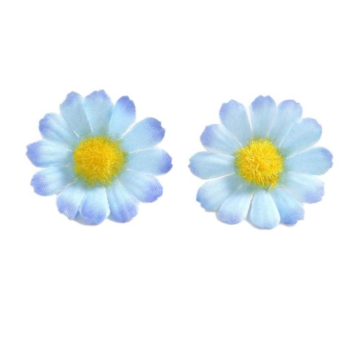 30 stuks kunstmadeliefjes, bloemkoppen, kleine bloemkoppen, decoratie, kleurrijke zijden bloemen voor bruiloft, feest, huis, doe-het-zelf knutselen, blauw
