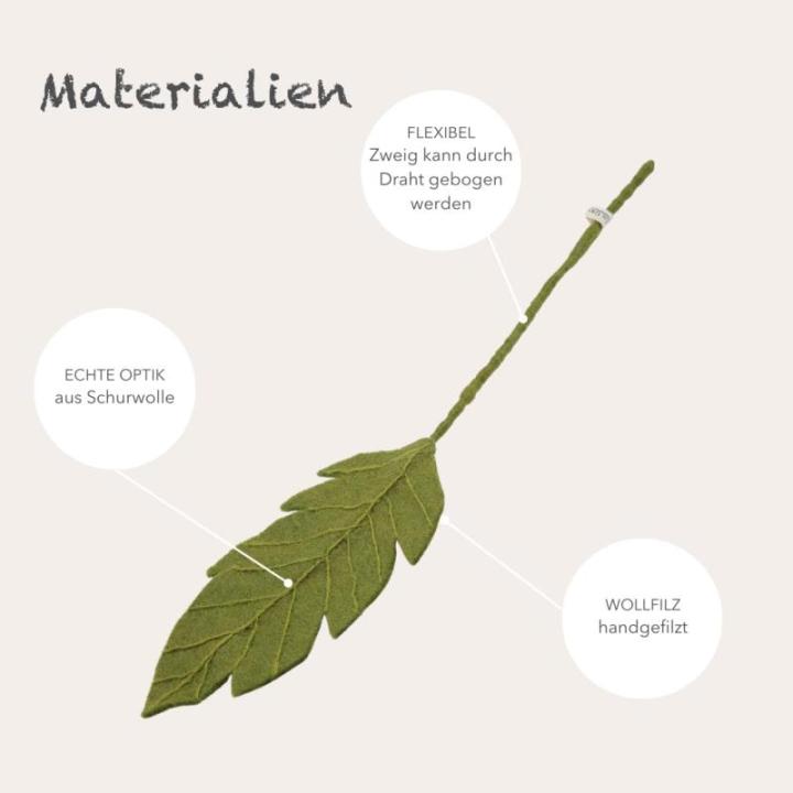 Gry & SIF Bladtakken, decoratieve takken, kunsttakken van vilt, kunsttakken van paasstruik, lentedecoratie, paasdecoratie, flexibele steel, handgemaakt, fairtrade | 3x bladtakken, 