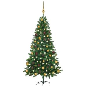 Künstlicher Weihnachtsbaum mit Beleuchtung & Kugeln mit LED Beleuchtung 150 cm Grün