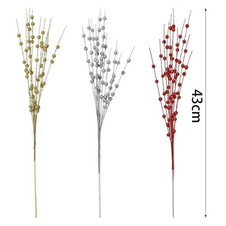 Künstliche Schaumstoffblumen, goldener Glitzer, Weihnachtsbeeren, Blumenstrauß, Zuhause, Weihnachten, Hochzeit, Dekoration, Tischkranz, Basteln, 43 cm