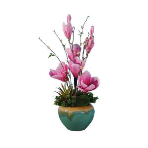 Kunstblumen Gefälschte Magnolienpflanzen für den Innenbereich, künstliche Blumenarrangements mit Porzellanvase, Innendekoration für Hochzeitsfeiern zu Hause für jeden Anlass