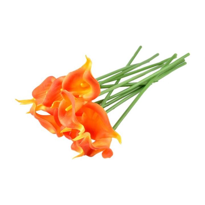 Künstliche Blumen, Künstliche Calla-Lilien-Blume, 10 Stück, fühlt Sich echt an, Seide, Blumen mit langem Stiel, Blumenstrauß, Großdekor(Orange)