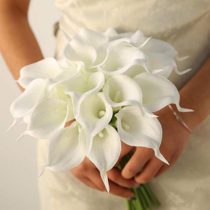 20 stuks kunstmatige Calla lelie, bruid, latex, ware aanraking, familie, decoratie, feest, bruiloft, hotel, decoratie, boeket (wit-wit)