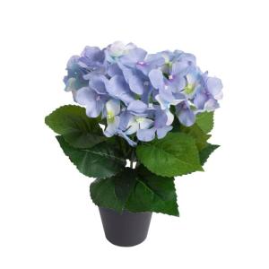 kunstmatige hortensia / kunstmatige hortensia struik in zwarte plastic pot, kleur: lichtblauw
