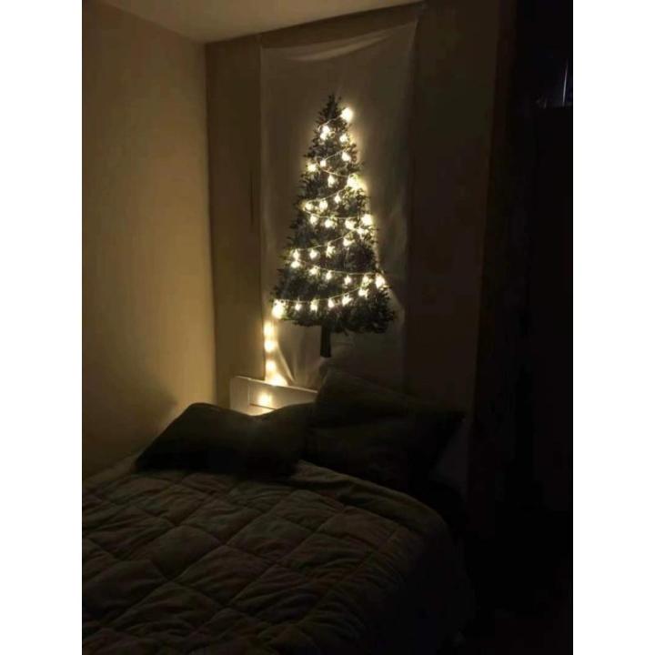 Xmas Tree Tapestry met LED Star Light Merry Christmas Achtergrond Muur Opknoping Art Tapestries voor Fotografie Deken Festival Decor (Klein)