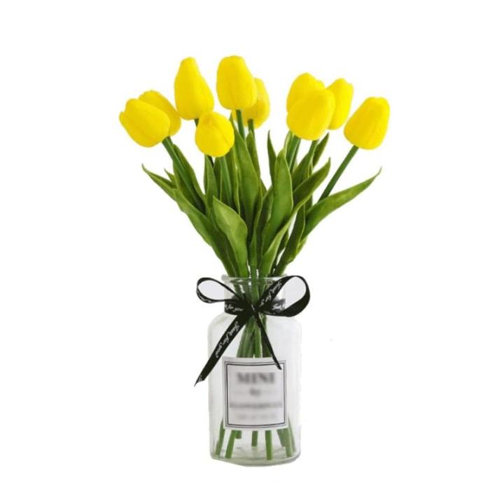Kunstblumen Künstliche Blumen, Tulpe mit Vase, künstliche Pflanzen, künstliche Pflanzen für Heimdekoration – Seidenblumen-Arrangement für Partys für jeden Anlass