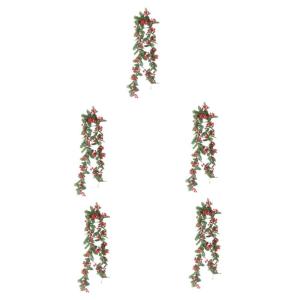 5St Rattan-Dekoration Dekoration für Weihnachtsfeiern roter Beerenkranz Weihnachtsgirlande tannen girlanden SIM Anlage Christbaumschmuck Szenenlayout-Dekor Rattan-Anhänger Plasti