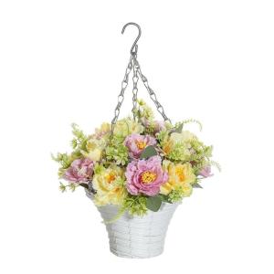Hängende Blumenpflanze im Korb für Frühlingshochzeitsveranda-Gartenhöfe
