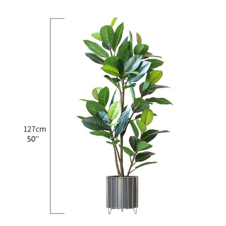 Lebensechter Kunstbaum Künstliche Pflanzen Gefälschter Gummibaum Grünes Blatt Tropische Pflanzen mit Topfgrün Floral Jungle Party Home Garden Decor Dekorationspflanze