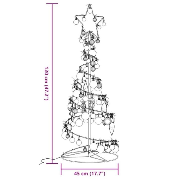 Kerstboom kegelvorm met ballen 80 leds warm wit 120 cm
