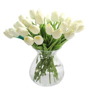 20 stuks PU Real Touch Latex Kunstmatige tulpen neptulpen bloemen boeketten bloemenarrangement voor huis kamer bruiloftsboeket middenstuk, wit