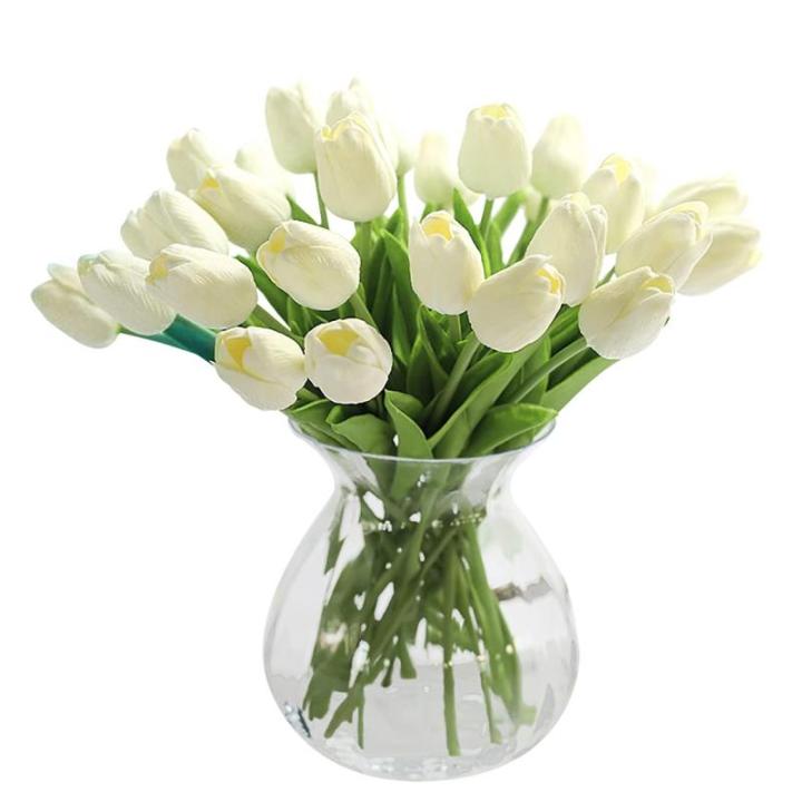 20 stuks PU Real Touch Latex Kunstmatige tulpen neptulpen bloemen boeketten bloemenarrangement voor huis kamer bruiloftsboeket middenstuk, wit