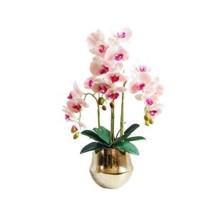 Kunstblumen Künstliche Blumen für den Innenbereich, Seidenorchideenblüten in Goldener Keramikvase, Dekorationsgeschenk für Freunde und Familie, schöne Form für jeden Anlass