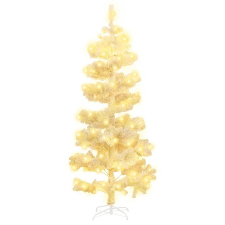 Spiral-Weihnachtsbaum mit Beleuchtung und Ständer Weiß 150 cm Christbaum Dekobaum Kunstbaum mit Ständer Tannenbaum Weihnachten Künstlicher Weihnachtsbaum für Weihnachtsdeko