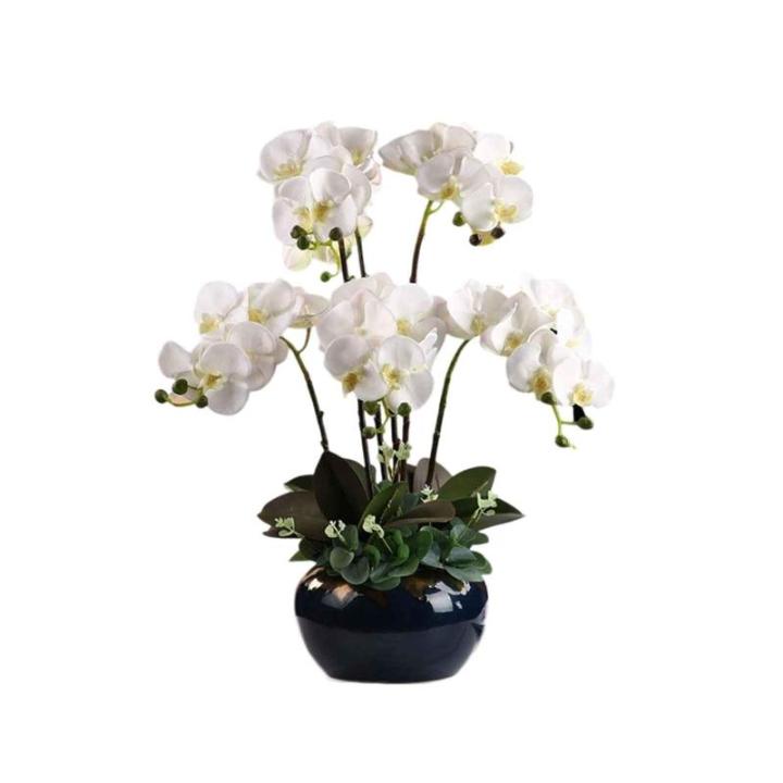 Kunstblumen Künstliches Blumenset, künstliche Phalaenopsis-Blumen, Pflanzenarrangement mit Keramiktopf, künstliche Ornamente in schöner Form für jeden Anlass