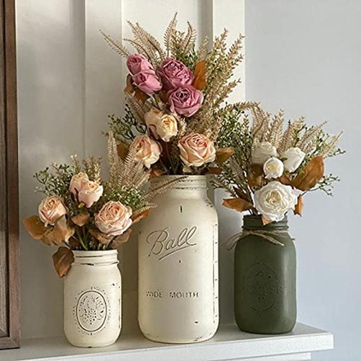 2 stuks , zijden bloemen, roos en tarweaaraars, bloemstukken, kunststof decoratie, planten, boeket, bruid, bruiloftsboeket, tuin, kantoor, kamerdecoratie, tafel-middenstukken (roze