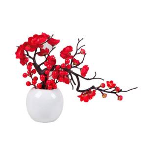 Kunstblumen Künstliche Pflaumenblüte mit Vase, Desktop-Bonsai-Topf-Ornament für Hochzeit, Heimbüro, schön aussehende Kunstblumen für jeden Anlass
