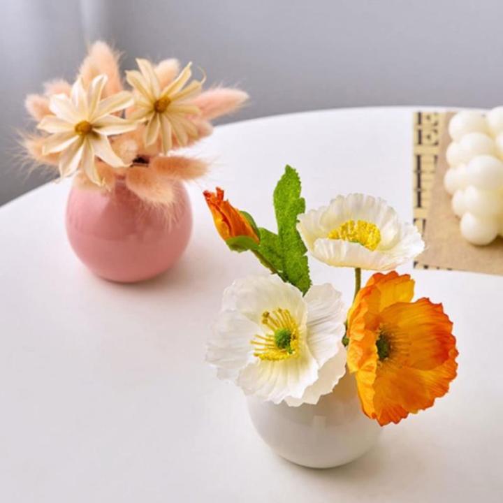 Kunstblumen Künstliche Blumen mit Kleiner Keramikvase，Dekoration für Tisch Home Party Büro Arrangements（runde Keramikvase） für jeden Anlass