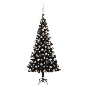 Wiederverwendbar Künstlicher Weihnachtsbaum Beleuchtung und Kugeln 180 cm H Christmas Tree Tannenbaum Weihnachtsdeko Christbaum Kunstbaum Halloween Weihnachtsbaum PVC Schwarz