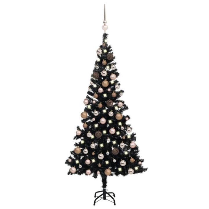 Wiederverwendbar Künstlicher Weihnachtsbaum Beleuchtung und Kugeln 180 cm H Christmas Tree Tannenbaum Weihnachtsdeko Christbaum Kunstbaum Halloween Weihnachtsbaum PVC Schwarz