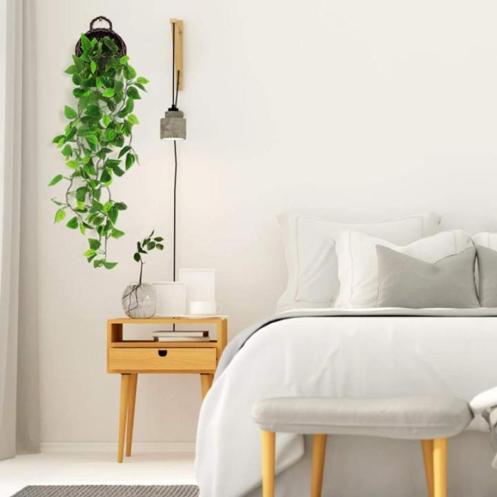Kunstmatige klimopslinger kunstmatige hangende planten binnenshuis, hangende mandplanten, kunstmatige hangende planten buiten, valse klimop hangende wijnstokken voor thuis, muur, b