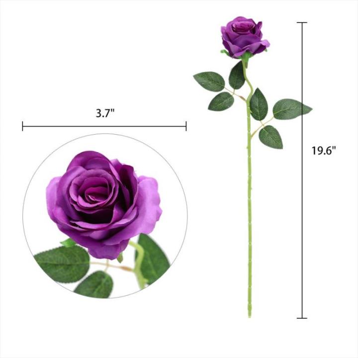 Kunstmatige Zijde Roos Bloem Enkele Stam Levensechte Nep Roos voor Bruiloft Boeket Bloemenarrangementen Huis Feest Bloemstuk Decoratie, 10 stuks (Paars)