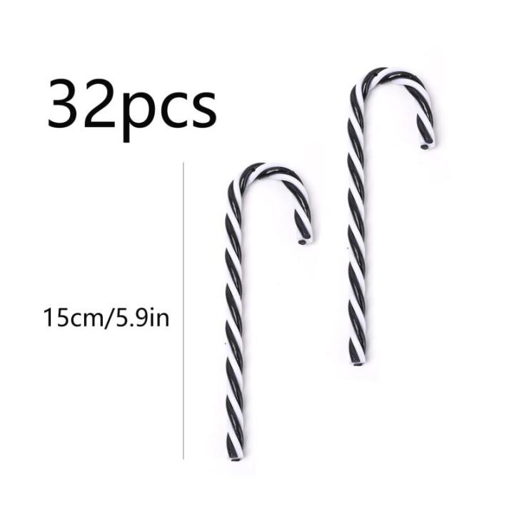 32 stuks kerstsnoepstok hangende ornamenten zwart en witte kerstboom hangende decoraties plastic gedraaide kruk ornamenten voor kerstambachten binnen buiten decor (15 cm geen gaten