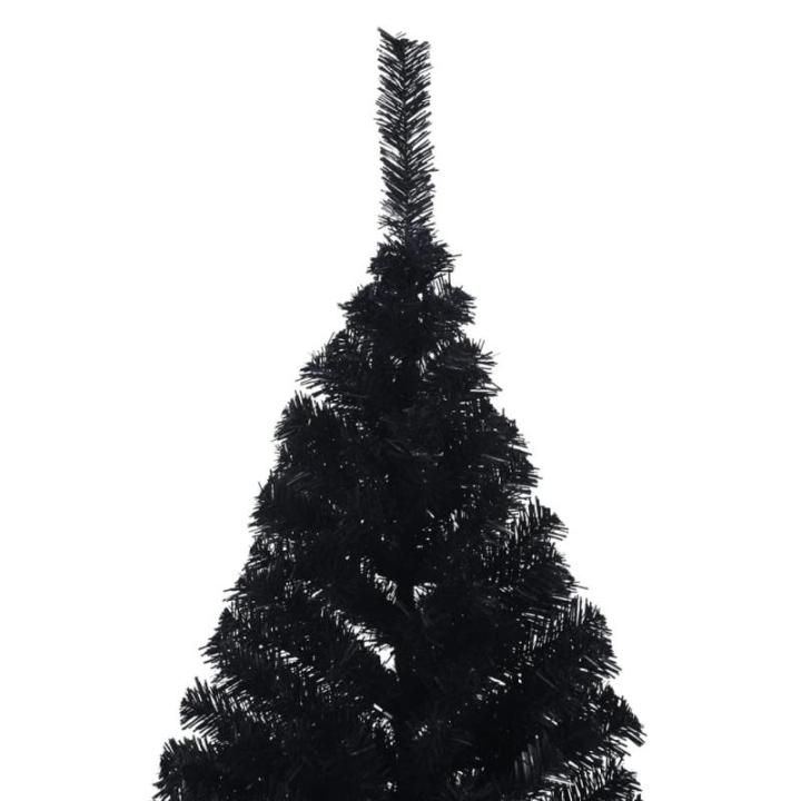 Halve kunstkerstboom met standaard, kerstboom, dennenboom, decoratieve boom, kunstboom, kerstdecoratie, zwart, 240 x 125 cm