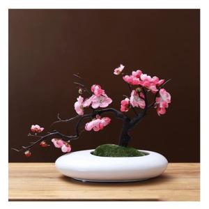 Kunstblumen Künstliche Blumen Pflaumenblüte mit Topf, Simulationsblume Tischdekoration Zubehör Seidengefälschte Pflanzen für Büro Zuhause für jeden Anlass