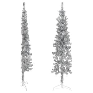 Künstlicher Weihnachtsbaum Silber 150 cm Höhe PVC-Material Halb-Weihnachtsbaum Platzsparend Wand Christbaum Innen- und Außenbereich Wirtschaftliche Weihnachtsdekoration Festlich