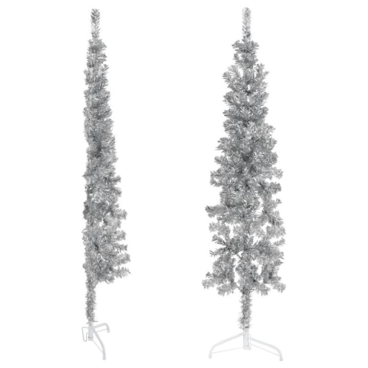 Künstlicher Weihnachtsbaum Silber 150 cm Höhe PVC-Material Halb-Weihnachtsbaum Platzsparend Wand Christbaum Innen- und Außenbereich Wirtschaftliche Weihnachtsdekoration Festlich