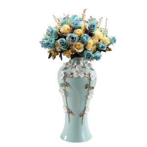 Kunstblumen Künstliche Blumen mit Keramikvase, Simulationsblumen-Tischdekorationszubehör für die Hochzeitshausgartendekoration für jeden Anlass
