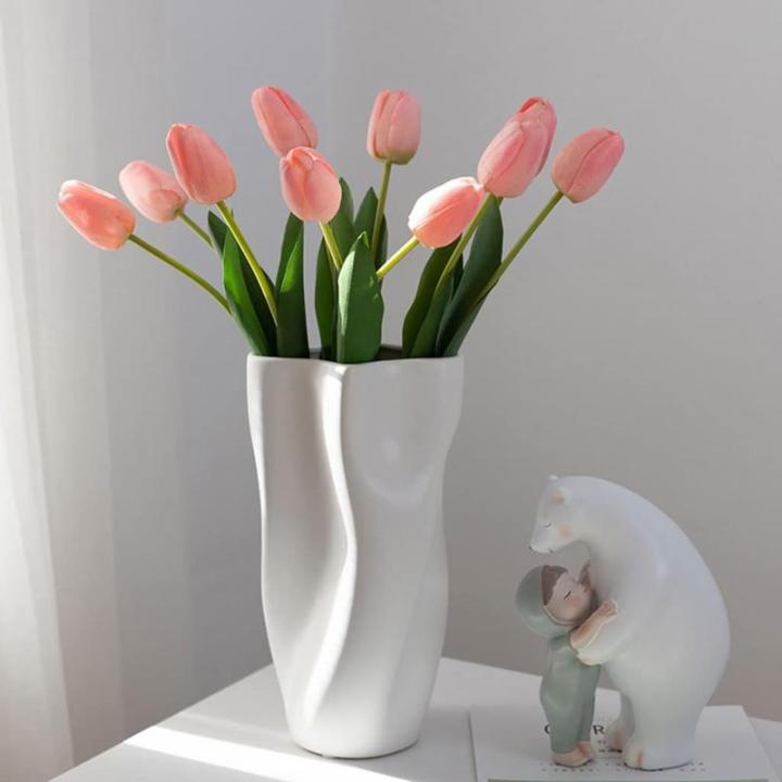 Kunstblumen Künstliche Tulpenblume in Keramikvase, für Zuhause, Küche, Hochzeitsdekoration, gefälschter Tulpenstrauß, 5 Farben für jeden Anlass