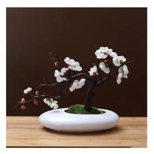 Kunstblumen Künstliche Blumen Pflaumenblüte mit Topf, Simulationsblume Tischdekoration Zubehör Seidengefälschte Pflanzen für Büro Zuhause für jeden Anlass
