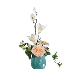 Kunstblumen Künstliche Pflanzen drinnen in Zementtöpfen, künstliche Pflanzen Magnolie/Birnenblüte für drinnen und draußen, Büro-Schreibtisch-Dekor für jeden Anlass