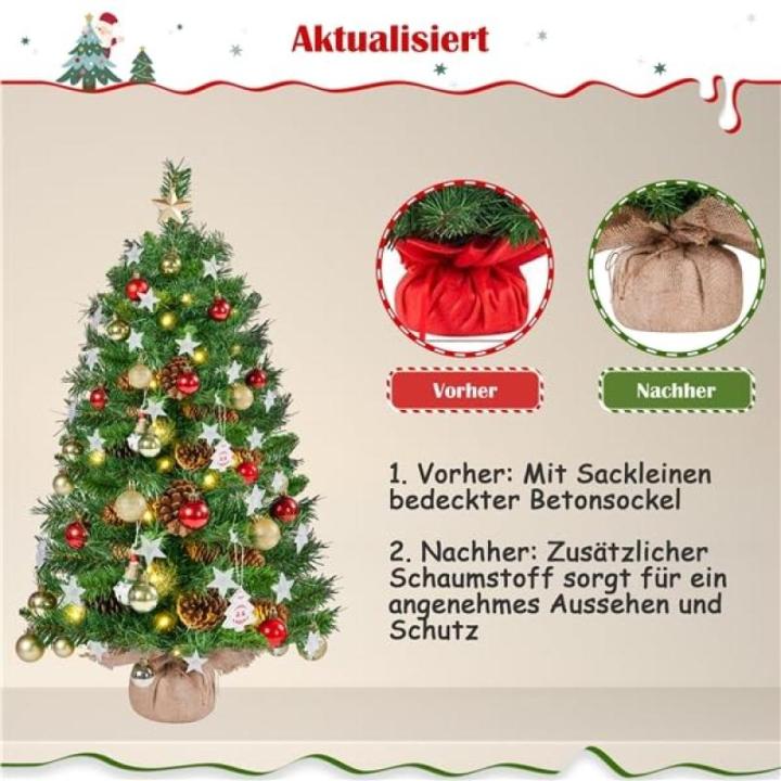 Set van 2 mini-kunstkerstboom 92 cm met 50 warmwitte ledlampen en 20 dennenappels, kleine kerstboom, tafel, dennenboom voor kerstdecoratie, groen