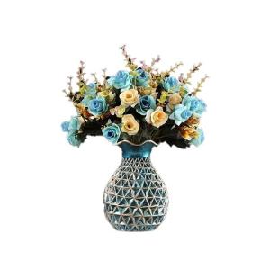 Kunstblumen Künstliche Blumen mit Topf, künstliche Seidenrose mit Harzvase für Heimbüro-Dekoration, Tischdekoration, Badezimmer-Ornamente für jeden Anlass