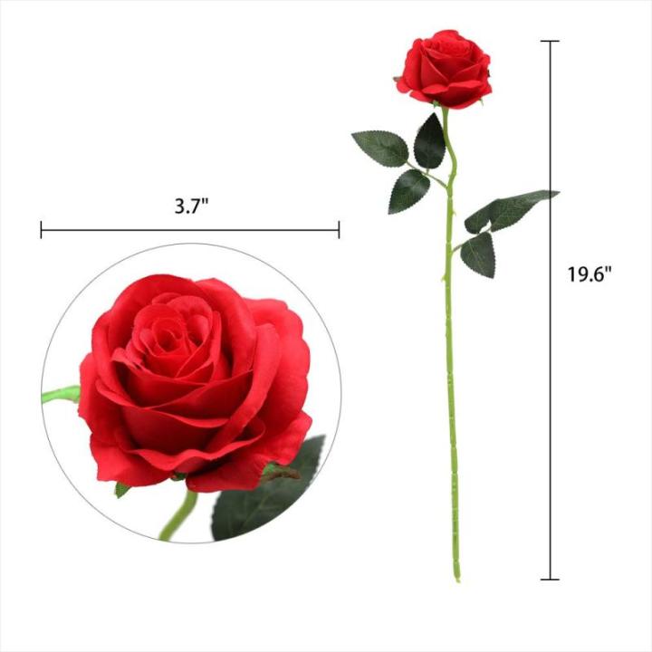Kunstmatige Zijde Roos Bloem Enkele Stam Levensechte Nep Roos voor Bruiloft Boeket Bloemenarrangementen Huis Feest Bloemstuk Decoratie, 10 stuks (Rood)