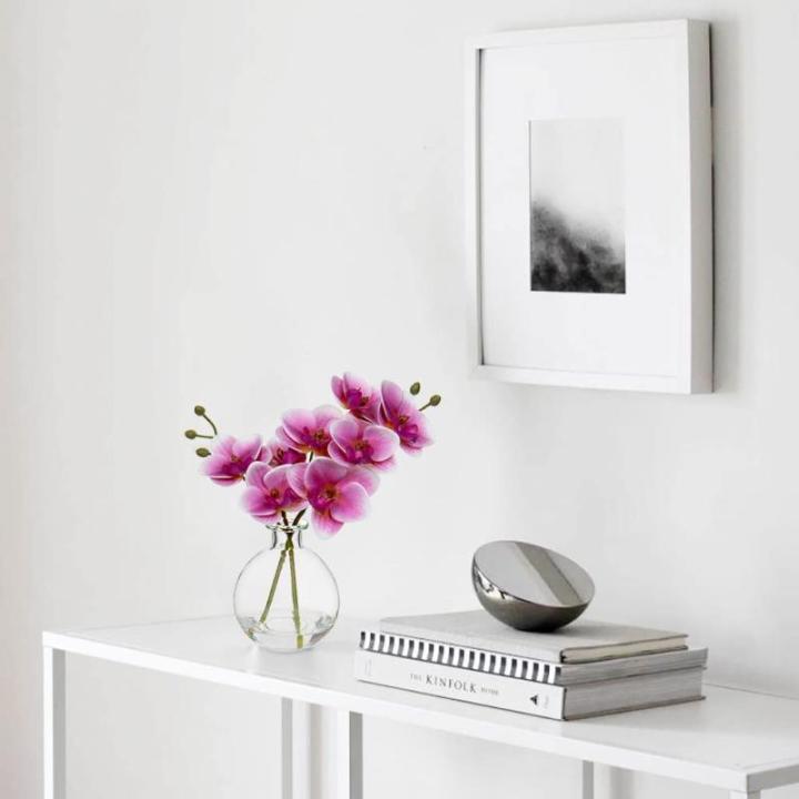 2 stuks roze kunstorchideeën met glazen vaas, kunstplant decoratie orchideeën kunstbloemen in vaas met Real Touch bloemen, namaak-orchideeën, kunstmatige bonsai voor hotel, woon