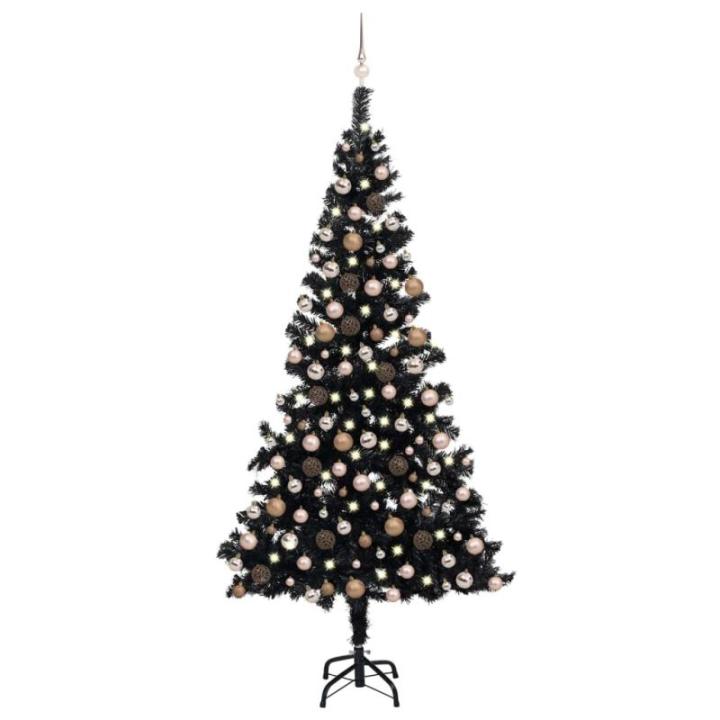 Wiederverwendbar Künstlicher Weihnachtsbaum Beleuchtung und Kugeln 210 cm H Christmas Tree Weihnachtsdeko Christbaum Kunstbaum Halloween Weihnachtsbaum Home Tannenbaum PVC Schwarz