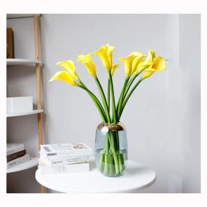 Kunstblumen Künstliche Blumen im Topf – Faux Calla Lily Blumen Grünpflanzen mit Glasvase für Heimdekoration, Hochzeitstisch für jeden Anlass