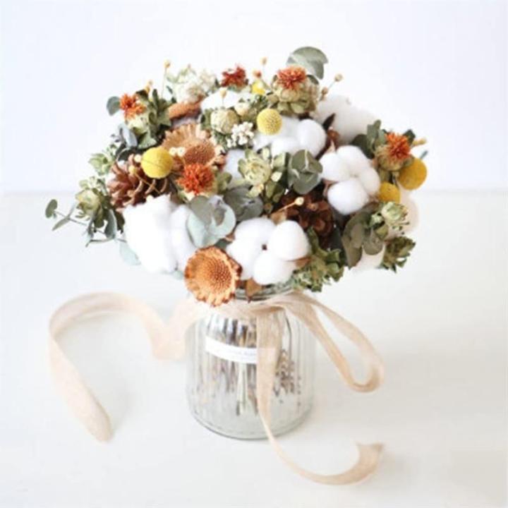 Kunstblumen Kunstblumen-Arrangements mit Vase, unsterblicher Blumenstrauß, Kapok-Sonnenblume, goldene Kugel, Tischdekoration für jeden Anlass