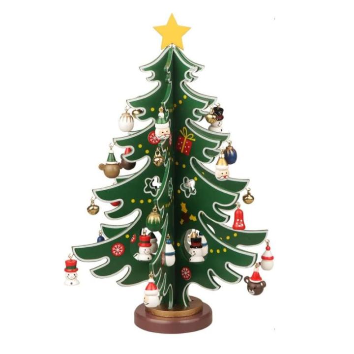 Kerst-tafeltop -decors, mini tafel kerstboom hout kerstboom ornamenten tafelbureau decoratie medium