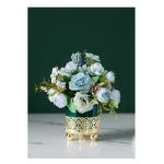 Kunstblumen Künstliche Seidenblumen mit Vase, gefälschte Blumenarrangements, Leichter Luxus-Metallständer, Keramiktopf für Zuhause, Hochzeitsdekoration für jeden Anlass