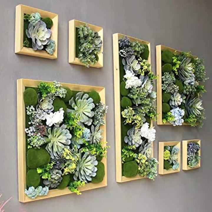 Kunstmatige Sappige Bloemen Planten Boeket Decor Houten Fotolijst Opknoping Planter Sappige Nep Plant Bloem Diverse Picks Muur Versier (E1)