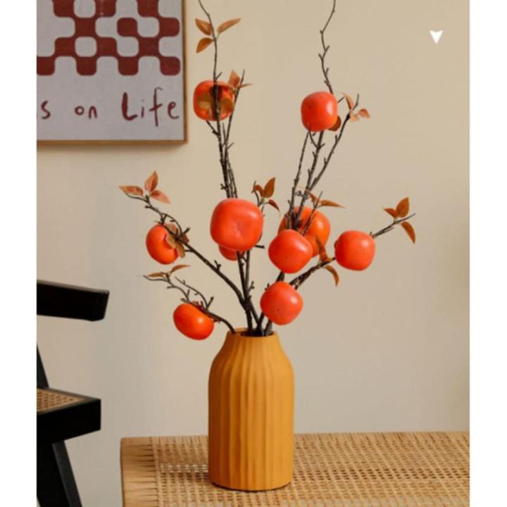 Kunstblumen Künstlicher Fruchtschaum Kaki，Zweigstrauß Gefälschte Blume Getrocknete Blume Wohnaccessoires Natürlich，Für Schaufenster für jeden Anlass