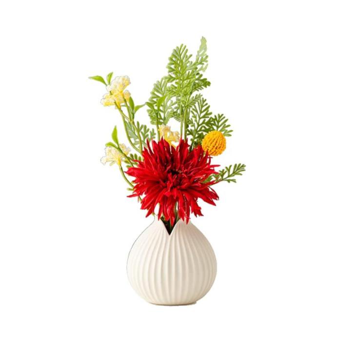 Kunstblumen Künstliche Blumen mit Keramikvase, Seidenblumenarrangements, künstliche Kunstblumensträuße für Büro, Zuhause, Festival-Dekoration für jeden Anlass