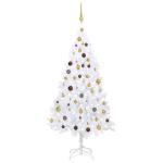 Kunstkerstboom met verlichting en ballen, dennenboom, kerstboom, decoratieve boom, kunstboom, kerstdecoratie, kerstdecoratie, kerstsfeer, kerstdecoraties, wit, 180 cm